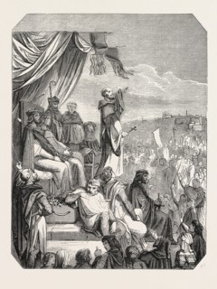 Salon of 1855. Preaching of the Second Crusade by St. Bernard, M. Beauvais drawing. Engraving