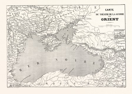 The Crimean War, 1855: Map of the theater of war in the East. Engraving