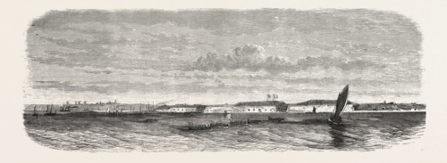 View of Fort Kinburn, taken from La Lave, from his battle station. Otchakoff. Burial men of the