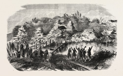 Aspect SE front Kinburn fortifications after the bombardment. The Crimean War, 1855. Engraving
