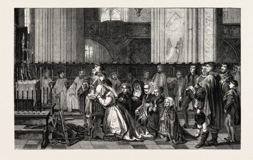 Salon of 1855. Belgian school. The trentaines de Bertal de Haze, painting by M. Leys. Engraving