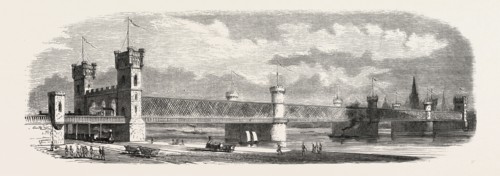 Railway Erquelines Saint-Quentin: The new bridge of Cologne, 1855. Engraving