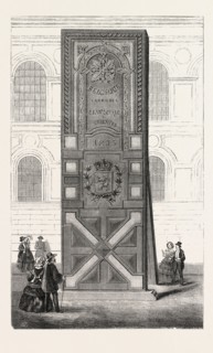 Monolith of blue stone of the quarries of Soignies, Belgium. engraving 1855