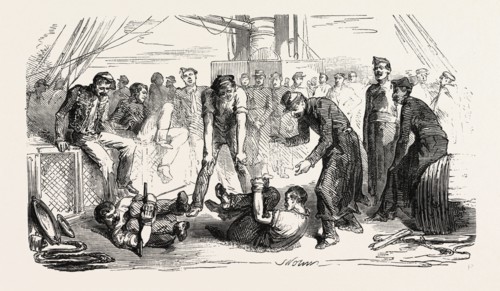 The Army of the Orient: The cockfight., 1855. Engraving