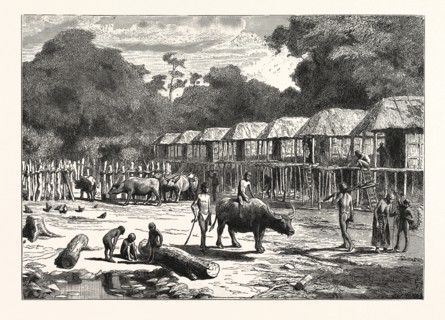 SCENE IN A VILLAGE IN THE LAOS COUNTRY