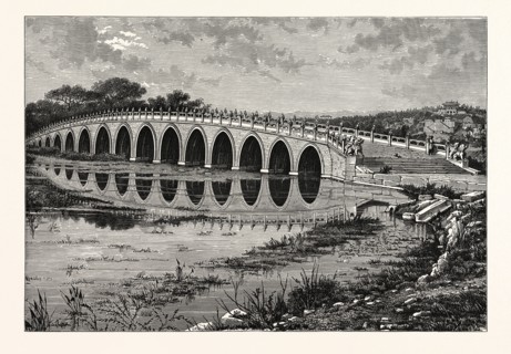 THE MARBLE BRIDGE OF SEVENTEEN ARCHES LEADING TO THE ISLAND IN THE LAKE OF ONANE-CHEON-CHANE, CHINA