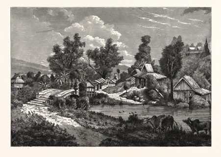 A HAMLET AND BRIDGE IN CAMBODIA