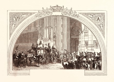 OPENING OF PARLIAMENT, FEBRUARY 3, 1852. THE VICTORIA TOWER. London, UK, britain, british, europe,