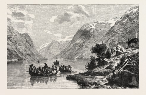 THE RETURN FROM THE WEDDING, HARDANGER FJORD. Hardangerfjord in the county of Hordaland in Norway