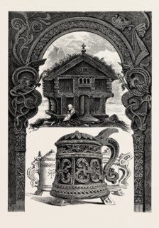 CARVED LINTEL, STABBUR AND TANKARDS