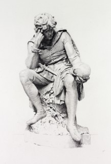 HAMLET, ETCHED BY LEOPOLD FLAMENG FROM THE STATUE BY LORD RONALD GOWER