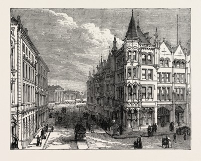 STREET VIEW LOOKING TOWARDS RAILWAY STATION, HUDDERSFIELD, UK, 1883