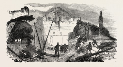 REMAINS OF THE PAVILION THEATRE, AFTER THE FIRE, WHITECHAPEL, LONDON, UK, 1856