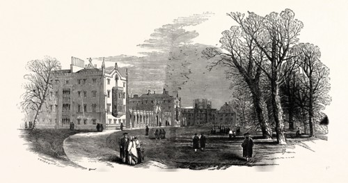 THE CAMBRIDGE CHANCELLORSHIP ELECTION: ST. JOHN'S COLLEGE (EARL POWIS'S) FROM THE GARDEN, UK, 1847
