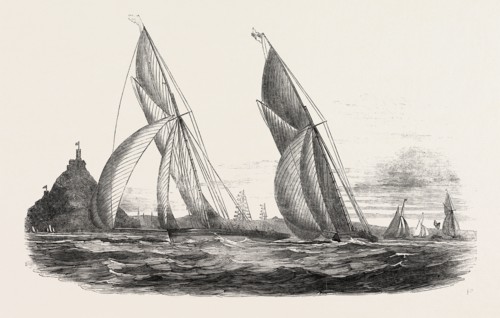 ROYAL WESTERN YACHT CLUB, IN MOUNT'S BAY, "THE GRAND TURK," AND "THE LILY OF DEVON." DRAWN BY MR. N