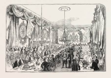 OPENING OF THE LANCASTER AND CARLISLE RAILWAY: THE RAILWAY CONTRACTORS' DINNER, AT THE CROWN AND