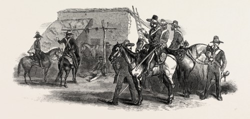 THE WAR IN MEXICO: ESCORT OF CAVALRY STOPPING AT A PULQUE SHOP, BETWEEN SAN MARTIN AND PUEBLA, 1847
