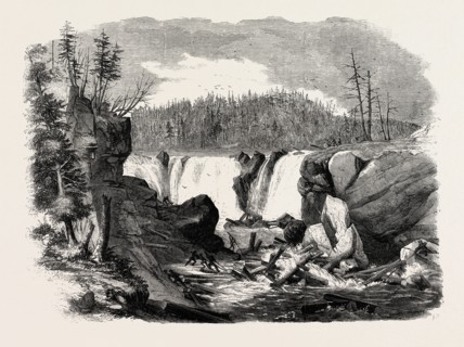 DRIVING LOGS DOWN THE FALLS OF THE ST. JOHN, 1858