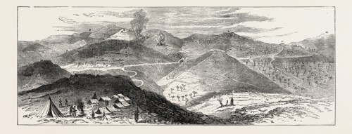THE CIVIL WAR IN SPAIN: VIEW OF THE LEFT-HAND POSITIONS OF THE CARLIST LINES: SKETCHED FROM THE