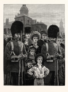 THE QUEEN'S BIRTHDAY: A SKETCH ON THE HORSE GUARDS PARADE, UK, 1883