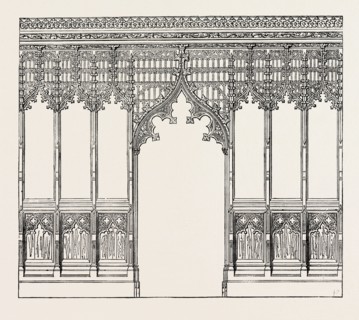 GOTHIC SCREEN. BY BINGHAM, IPSWICH. DESIGNED BY MR. T. CLARKE. 1851