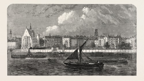 VISIT OF THE PRINCE OF WALES TO THE MIDDLE TEMPLE: GENERAL VIEW OF THE TEMPLE FROM THE RIVER, 1861