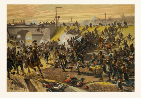 ASSAULT ON THE RAILWAY DAM BEFORE ORLEANS BY THE FIRST BAVARIAN CORPS ON 11 OCTOBER 1870. The