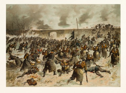 FROM THE BATTLE NEAR AMIENS ON THE 23RD OF DECEMBER 1870. THE STORMING OF THE RAILWAY DAM NEAR