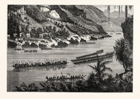 BARGES ON THE MEKONG RIVER, CAMBODIA.