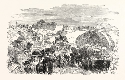 Franco-Prussian War: Residents of the Zollinie flee, to government orders, their belongings tol