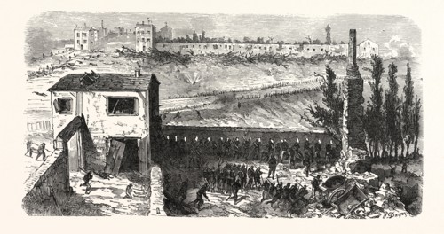 Franco-Prussian War: View of the soap factory in Le Bourget during their occupation 11-3 clock in