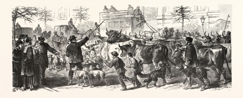 Franco-Prussian War: Flee of the country people with their herds to Paris, France