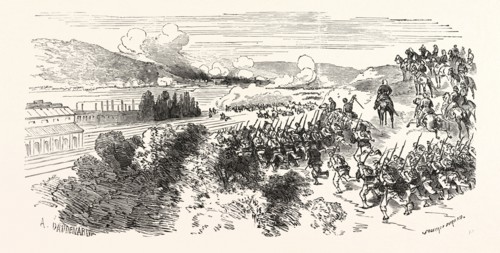 Franco-Prussian War: Battle of Saarbrucken. Taking the city by the French, Germany