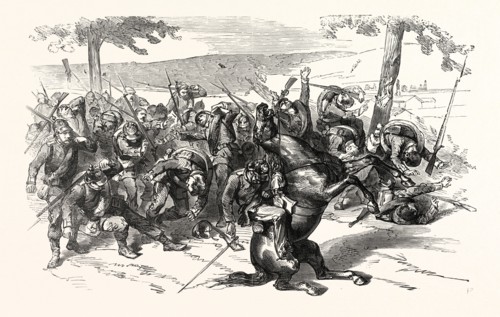 Franco-Prussian War: A Prussian battalion is mowed down by a French Mitrailleusenbatterie at