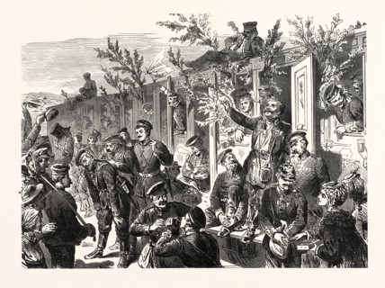 Franco-Prussian War: German troops on their way to France. Stopping at a railway station near the