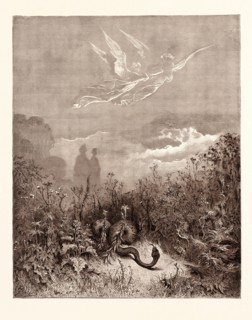 DANTE AND VIRGIL IN THE HAPPY VALLEY, BY Gustave Doré. Gustave Dore, 1832 - 1883, French. Engraving