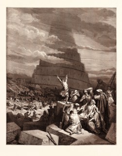 THE CONFUSION OF TONGUES, BY Gustave Doré.  Dore, 1832 - 1883, French. Engraving for the Bible.