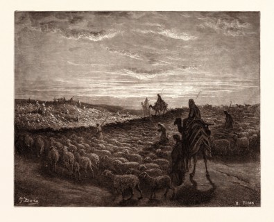 ABRAM, ABRAHAM,  JOURNEYING INTO THE LAND OF CANAAN, BY Gustave Doré. Dore, 1832 - 1883, French.