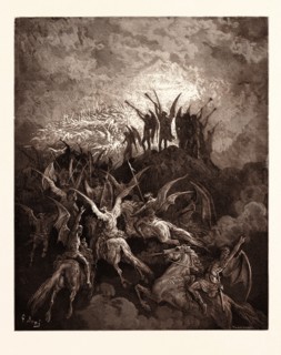 THE REBEL ANGELS SUMMONED TO THE CONCLAVE, BY Gustave Doré. Dore, 1832 - 1883, French. Engraving