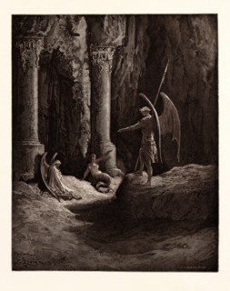 SATAN AT THE GATES OF HELL, BY Gustave Doré.  Dore, 1832 - 1883, French. Engraving for Paradise