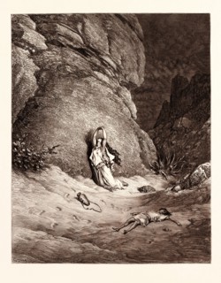 HAGAR AND ISHMAEL IN THE DESERT, BY Gustave Doré. Dore, 1832 - 1883, French. Engraving for the