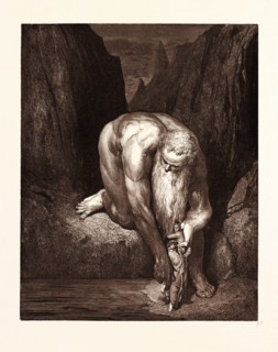 THE GIANT ANTAEUS, BY GUSTAVE DORE, 1832 - 1883, French. Engraving for the Inferno by Dante. 1870,