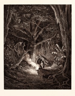 THE CAMP FIRE OF ATALA AND CHACTAS, BY Gustave Doré. Gustave Dore, 1832 - 1883, French. Engraving