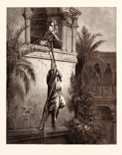THE ESCAPE OF DAVID THROUGH THE WINDOW, BY Gustave Doré. Gustave Dore, 1832 - 1883, French.