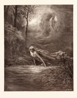 DANTE AND THE RIVER OF LETHE, BY Gustave Doré. Gustave Dore, 1832 - 1883, French. Engraving for the