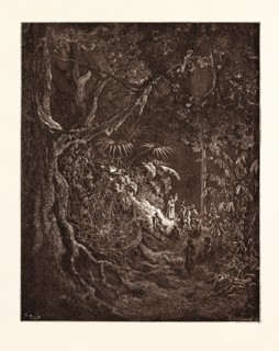 THE HERMIT PREACHING IN THE WOODS, BY GUSTAVE DORE. Gustave Dore, 1832 - 1883, French. Engraving