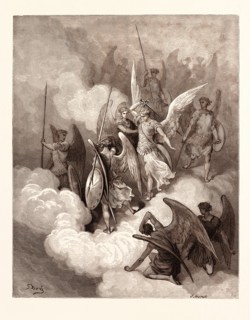 ABDIEL AND SATAN, BY Gustave Doré. Gustave Dore, 1832 - 1883, French. Engraving for Paradise Lost
