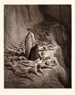 DANTE AND POPE ADRIAN V, BY Gustave Doré. Gustave Dore, 1832 - 1883, French. Engraving for The
