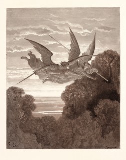 ITHURIEL AND ZEPHON, BY Gustave Doré. Gustave Dore, 1832 - 1883, French. Engraving for Paradise