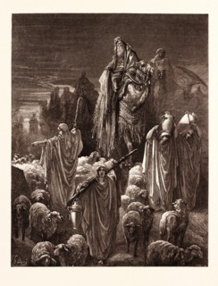 JACOB GOING INTO EGYPT, BY Gustave Doré. Gustave Dore, 1832 - 1883, French. Engraving for the Bible